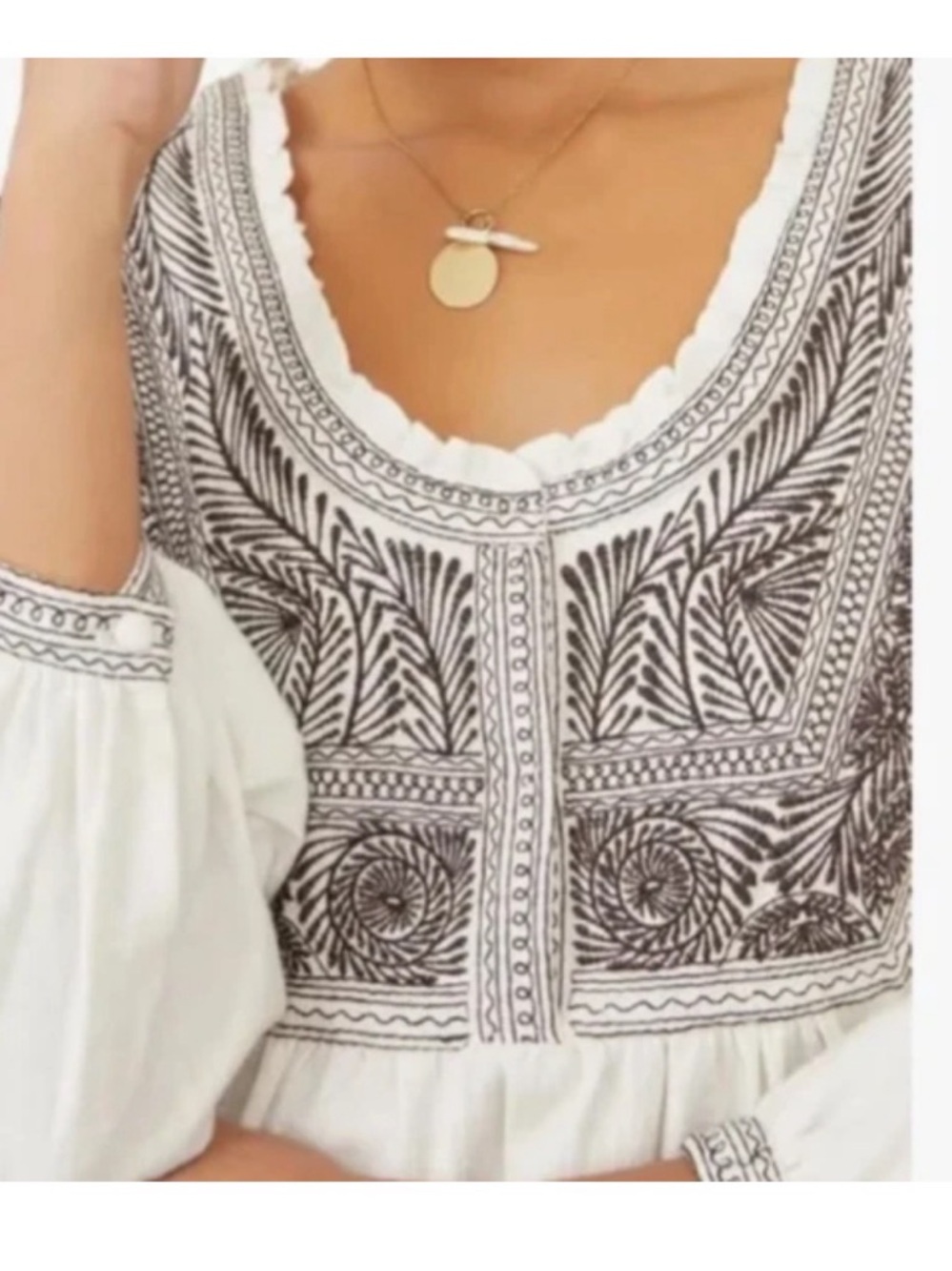 Free People Iggie Embroidered Peasant Blouse Ivory / Black Bean S NWT - Picture 4 of 11